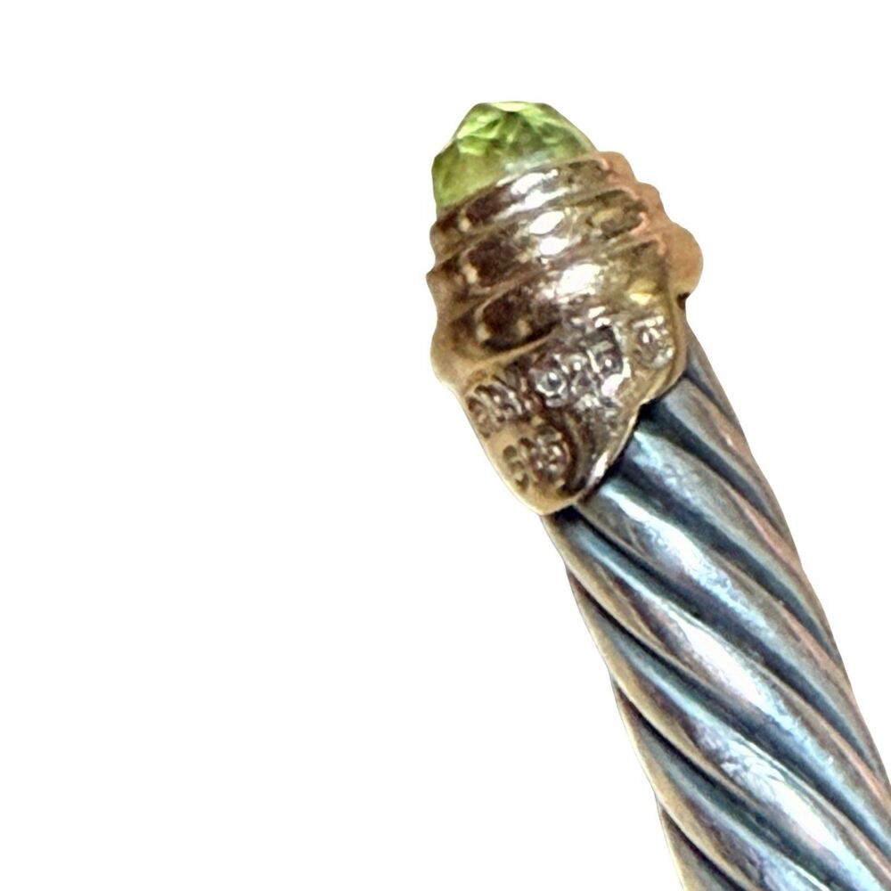 David Yurman Sterling Silver Peridot & 14K Gold 5mm Cable Cuff Bracelet Sz S 6” - Picture 6 of 9